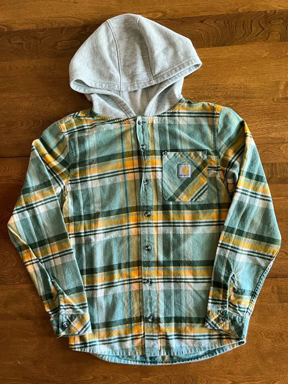 Carhartt sage green plaid hooded flannel L 14-16